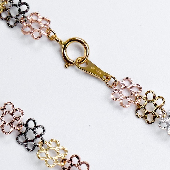 14K Yellow Rose White Gold Flower Link Fancy Bracelet 1.90g - New - Picture 4 of 7